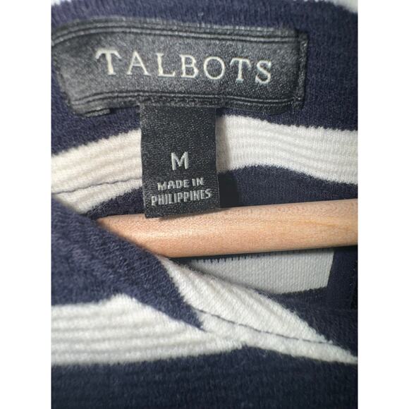 Talbots Women’s Top Large Navy Red White Striped Nautical 3/4 Sleeve Back Zip - Picture 3 of 4